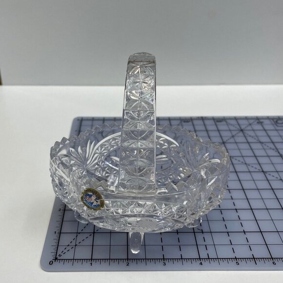 Echt Bleikristall Hand Cut Clear Lead Crystal Footed Basket Bird Collection MCM - Picture 7 of 10